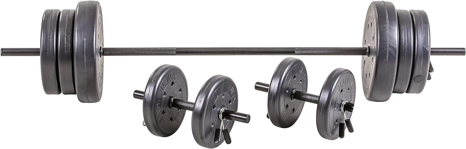 US Weight 105 Pound Barbell Weight Set for Home Gym| Adjustable Weight Set with Two Dumbbell Bars and Full 6 Ft Bar, Black